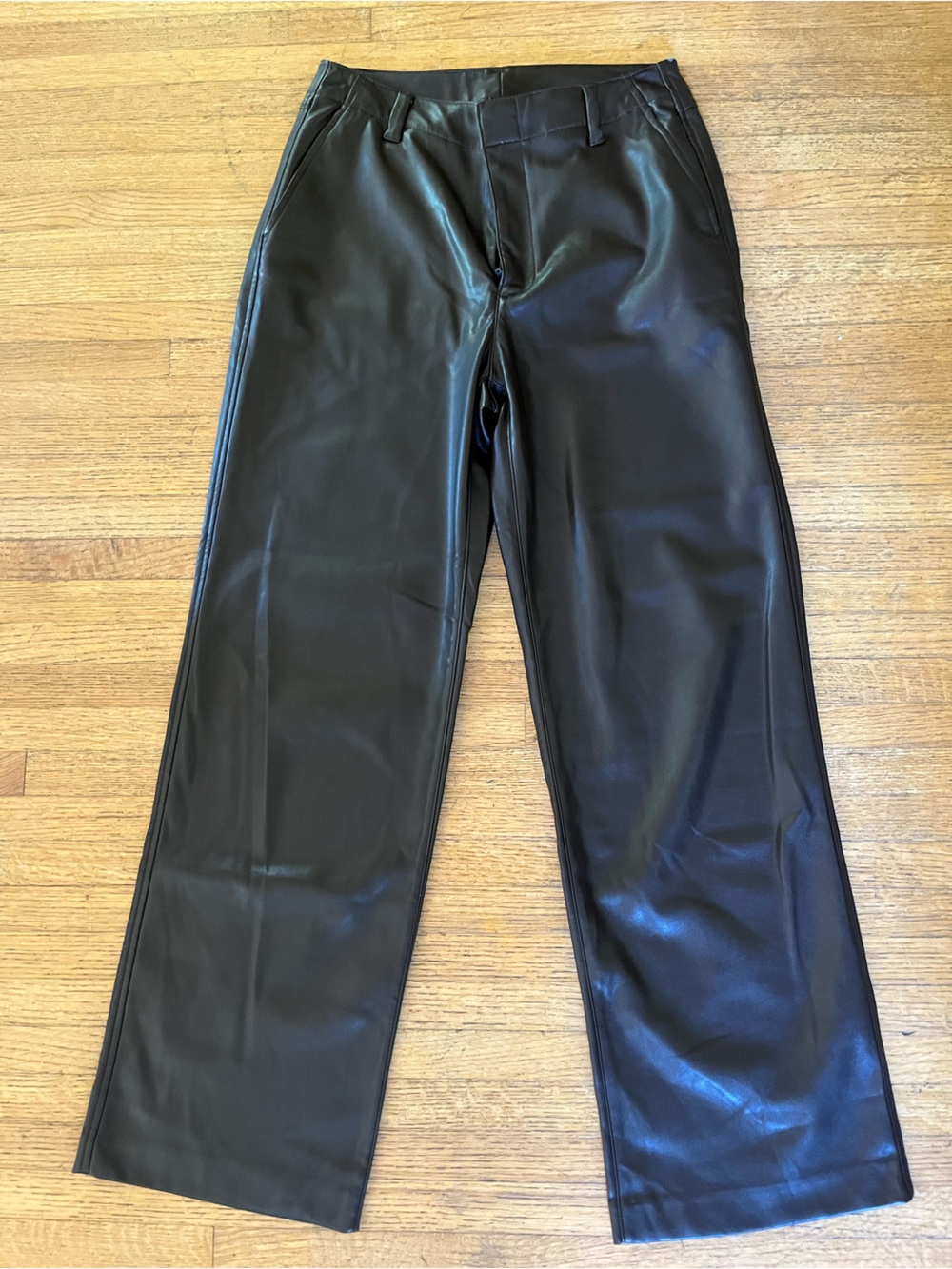 Gap Brown Faux Leather Pants High Rise Straight Leg Quiet Luxury Size 4